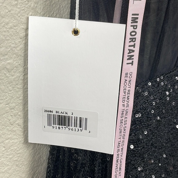 NWT Mac Duggal One Shoulder Sheer Bustier Side Drape Sequin Dress Mini Black 8 - Picture 9 of 16
